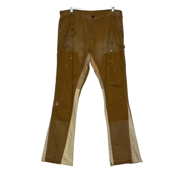 MNML brown paint splattered cargo flare jeans size 32 - Picture 1 of 16